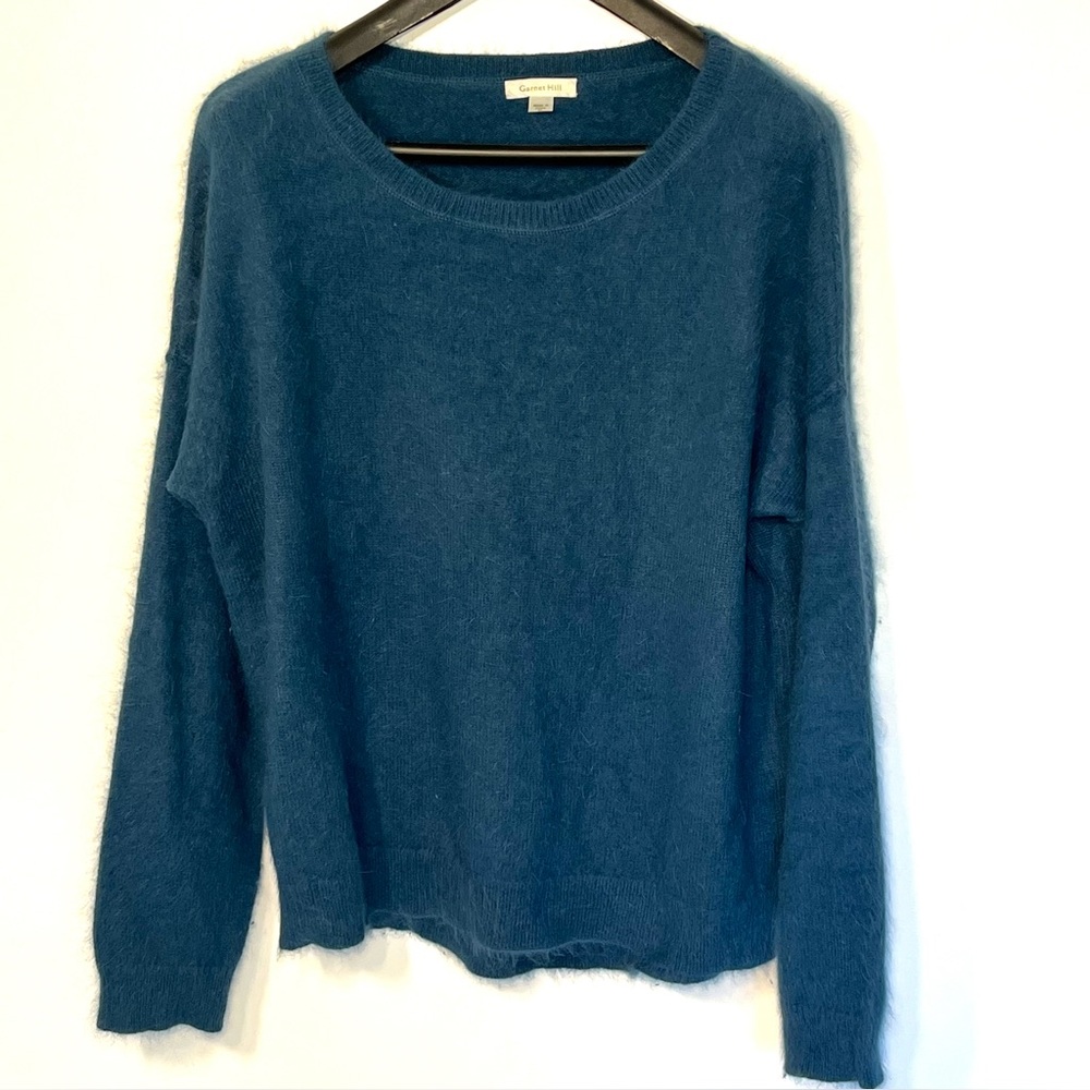 Garnet Hill solid blue angora sweater round neck, XL